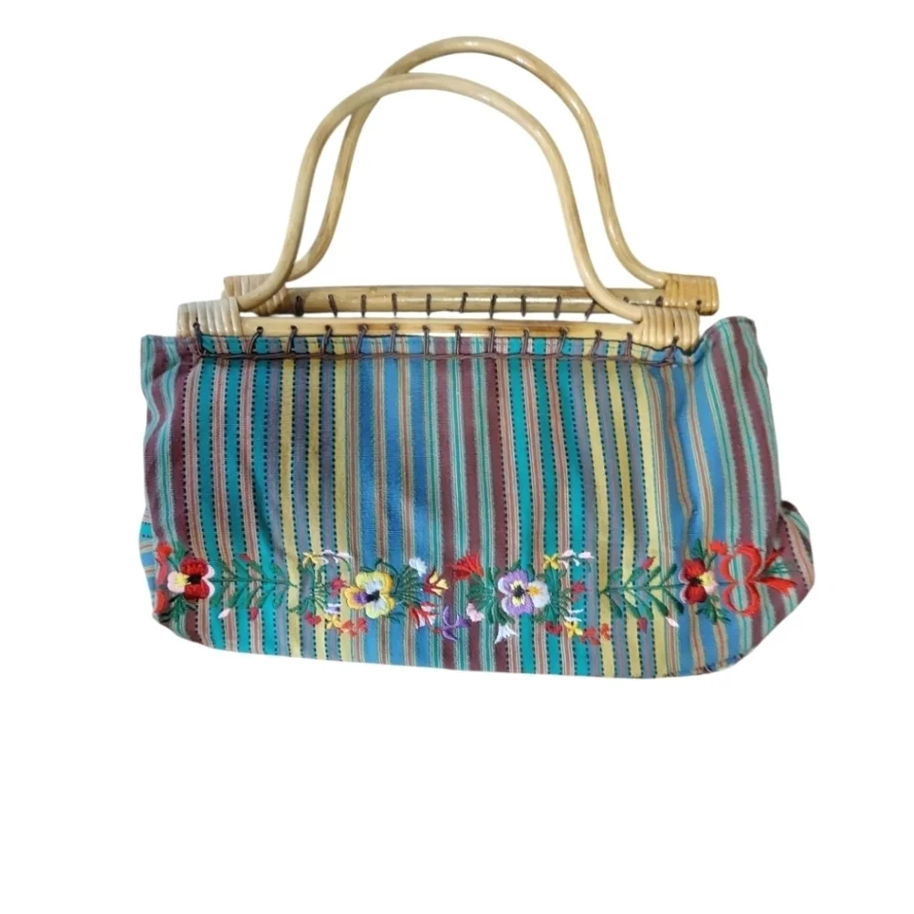 Striped Floral Embroidered Colorful Arm Bag Satchel Boho Fairy